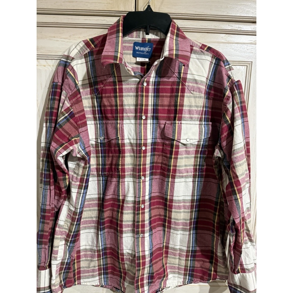 Wrangler Mens Western Pearl Snap Shirt XL Red Plaid Cowboy Rodeo Cotton - Picture 2 of 10
